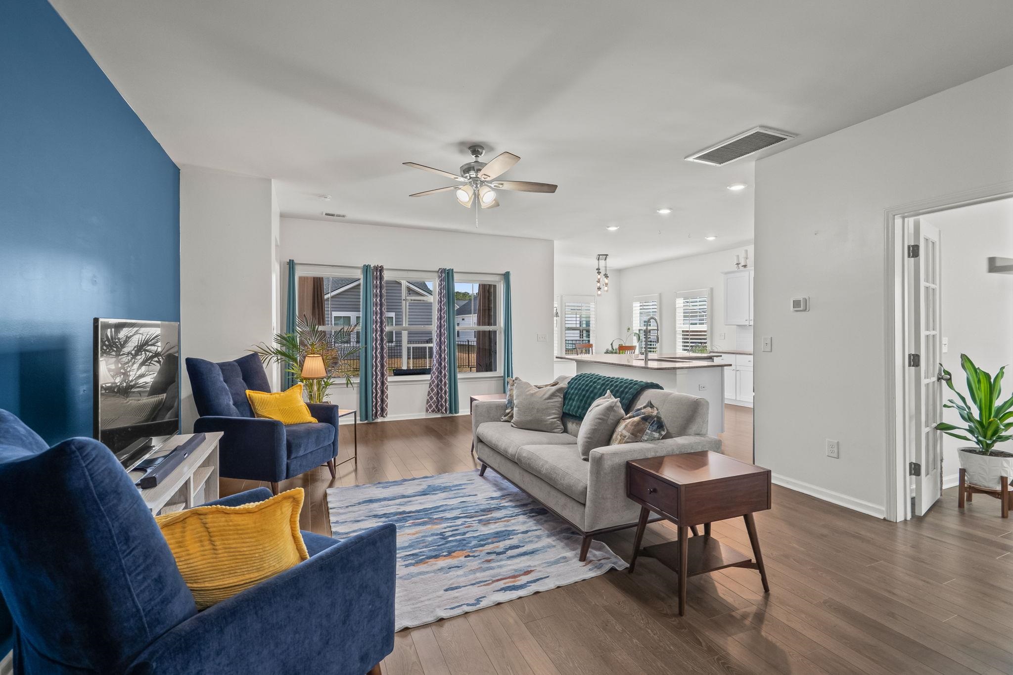 201 Craigflower Court Longs, SC 29568 - Photo 5 of 35 Living area with dark wood finished floors, ceiling fan, and recessed lighting