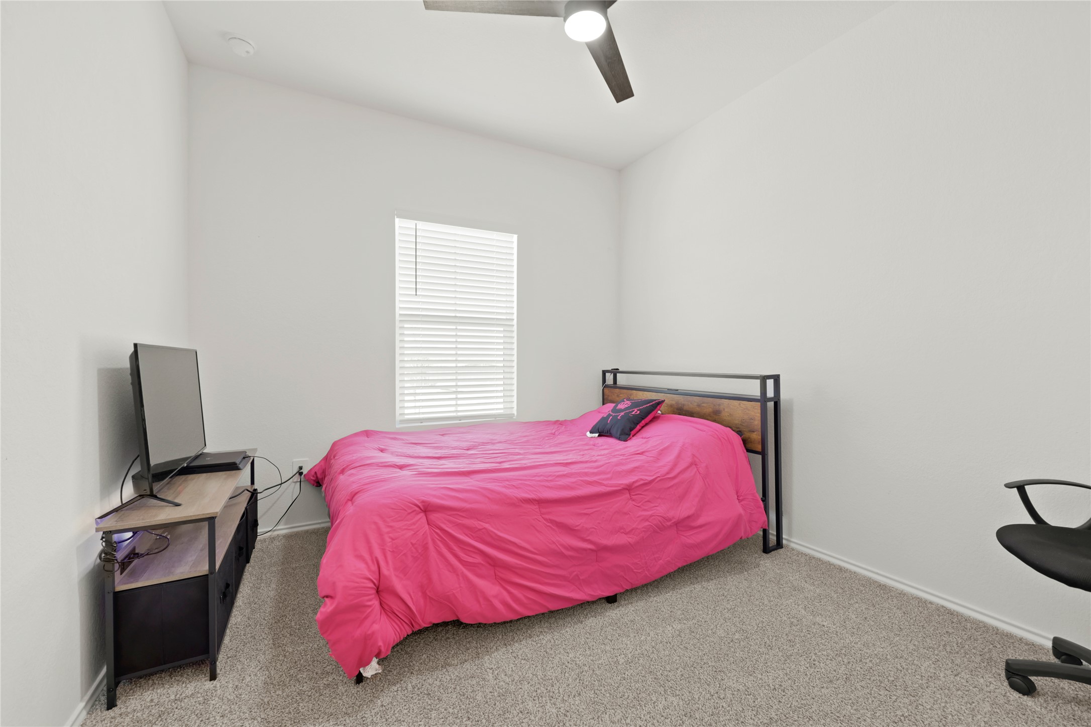790 Arnold Loop Kyle, TX 78640 - Photo 20 of 36 This main-floor bedroom offers a quiet retreat with plush carpeting and plenty of natural light, perfect for a guest room or a home office.
