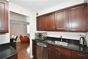 4625 Fifth Avenue, Unit 202 Pittsburgh, PA 15213 - Photo 11 of 28 a kitchen with granite countertop wooden cabinets a sink and dishwasher
