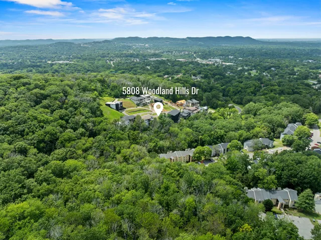 a view of a city with lush green forest