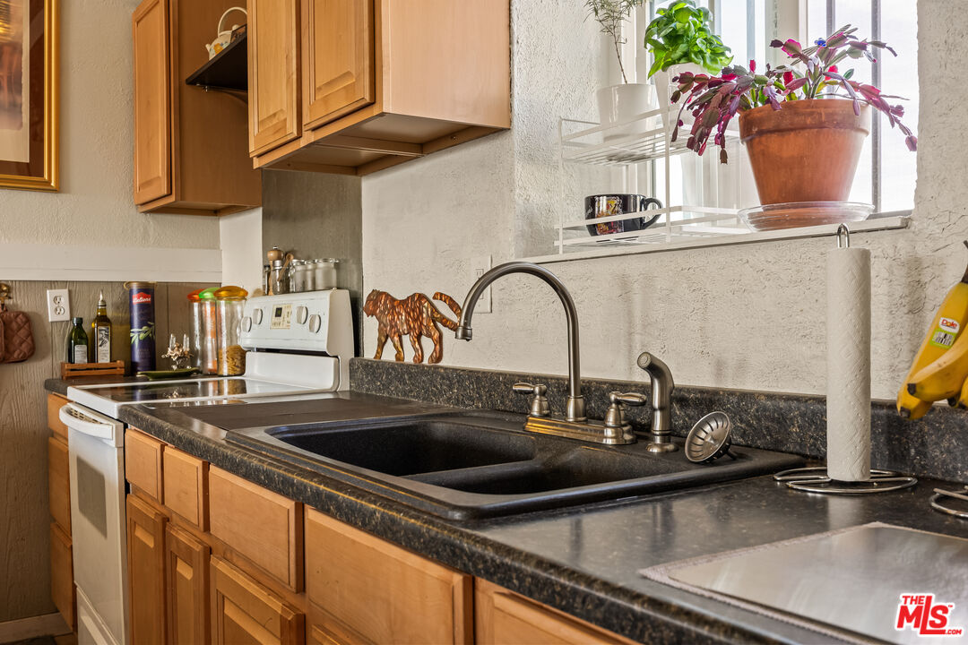 9025 Camp Rock Road Lucerne Valley, CA 92356 - Photo 23 of 54 a kitchen with a sink and a stove with a potted plant