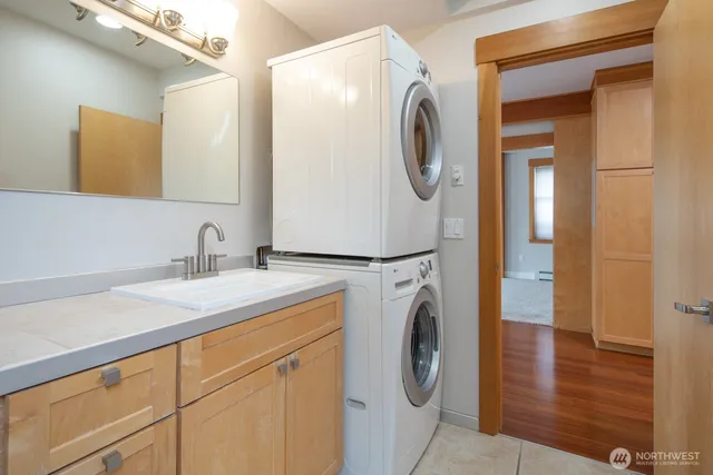 a utility room with dryer and washer