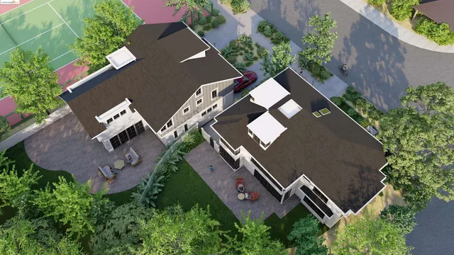 an aerial view of residential house with outdoor space and street view