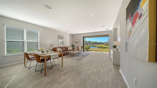a view of a terrace with a garden