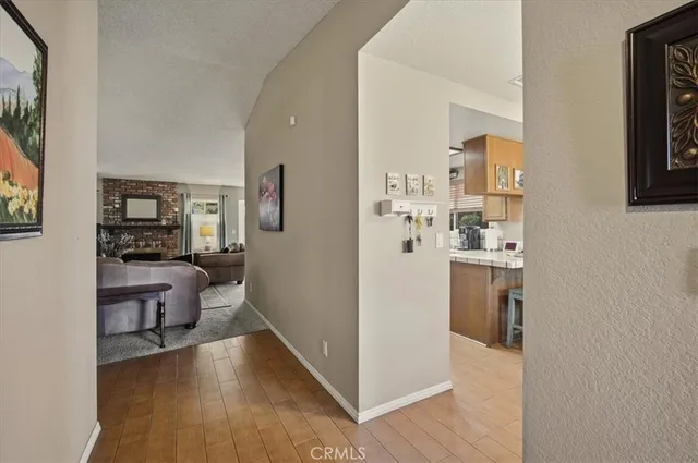 a view of a kitchen from the living room