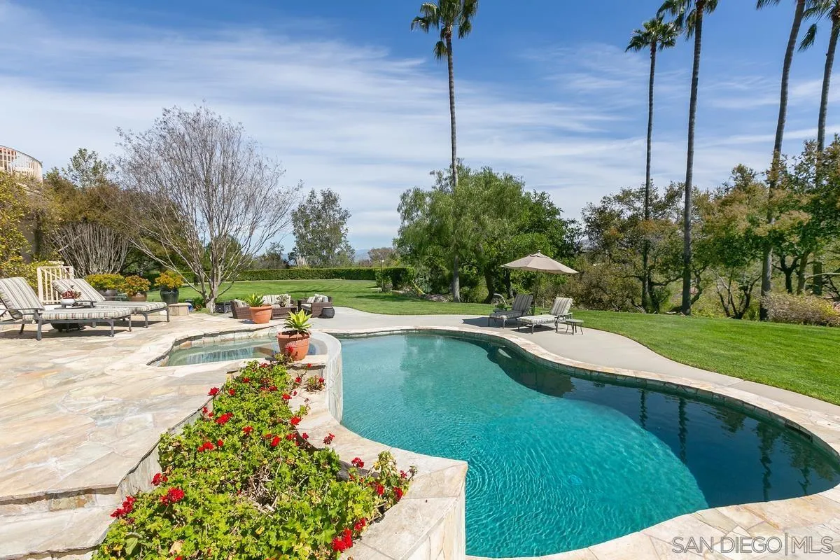 15629 Boulder Mountain Road Poway, CA 92064 - Photo 46 of 64 a view of a swimming pool with a yard and a fountain