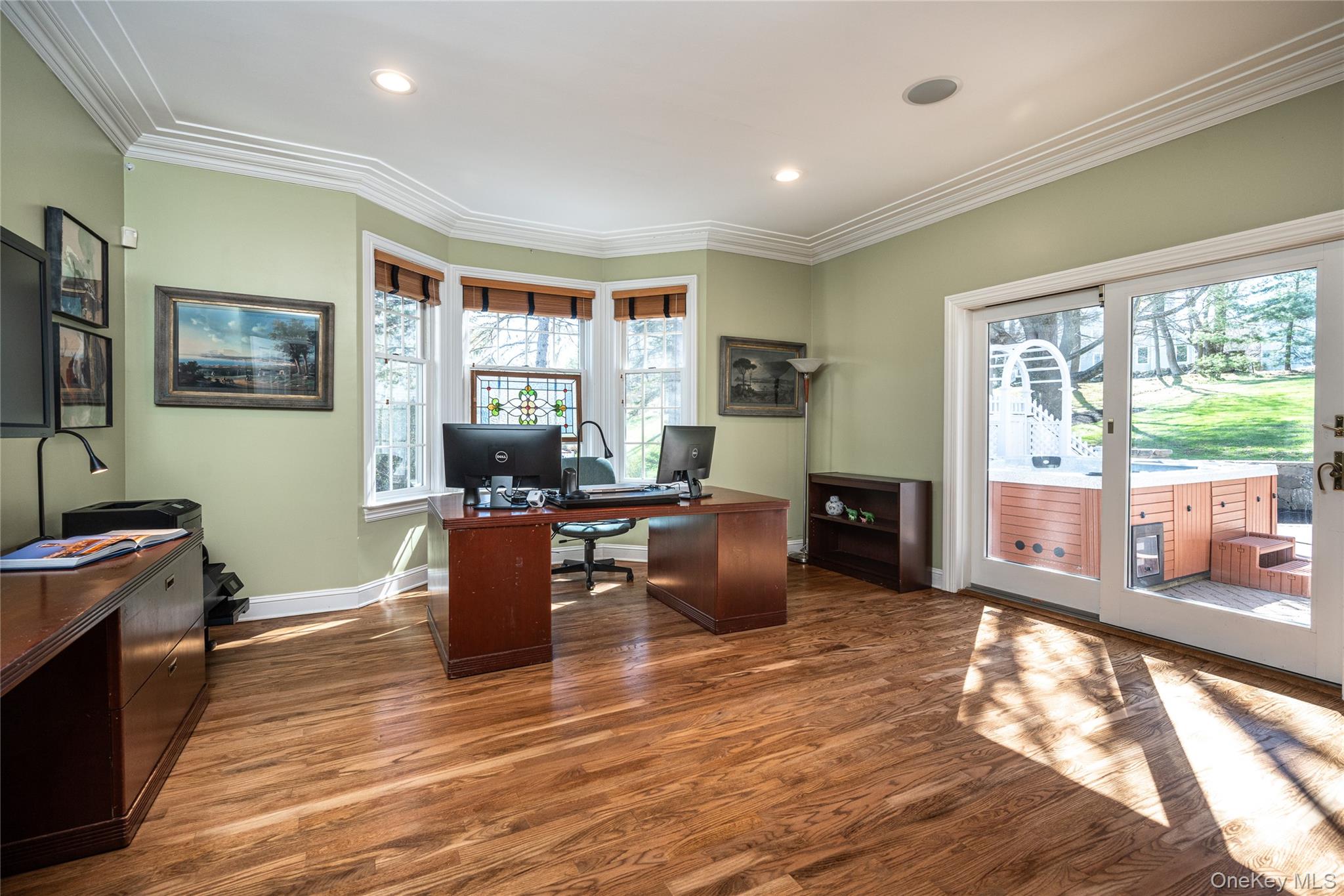 178 Hirst Road Briarcliff Manor, NY 10510 - Photo 16 of 39 Office with dark wood finished floors, recessed lighting, and ornamental molding