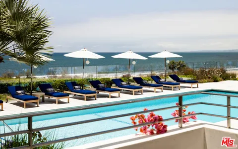 an outdoor space with furniture