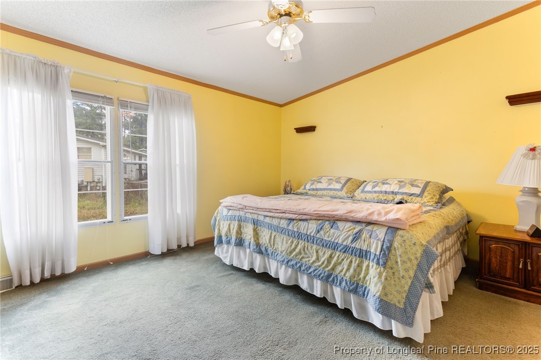 520 Inverary Drive Raeford, NC 28376 - Photo 17 of 43 a bedroom with a bed and a chandelier