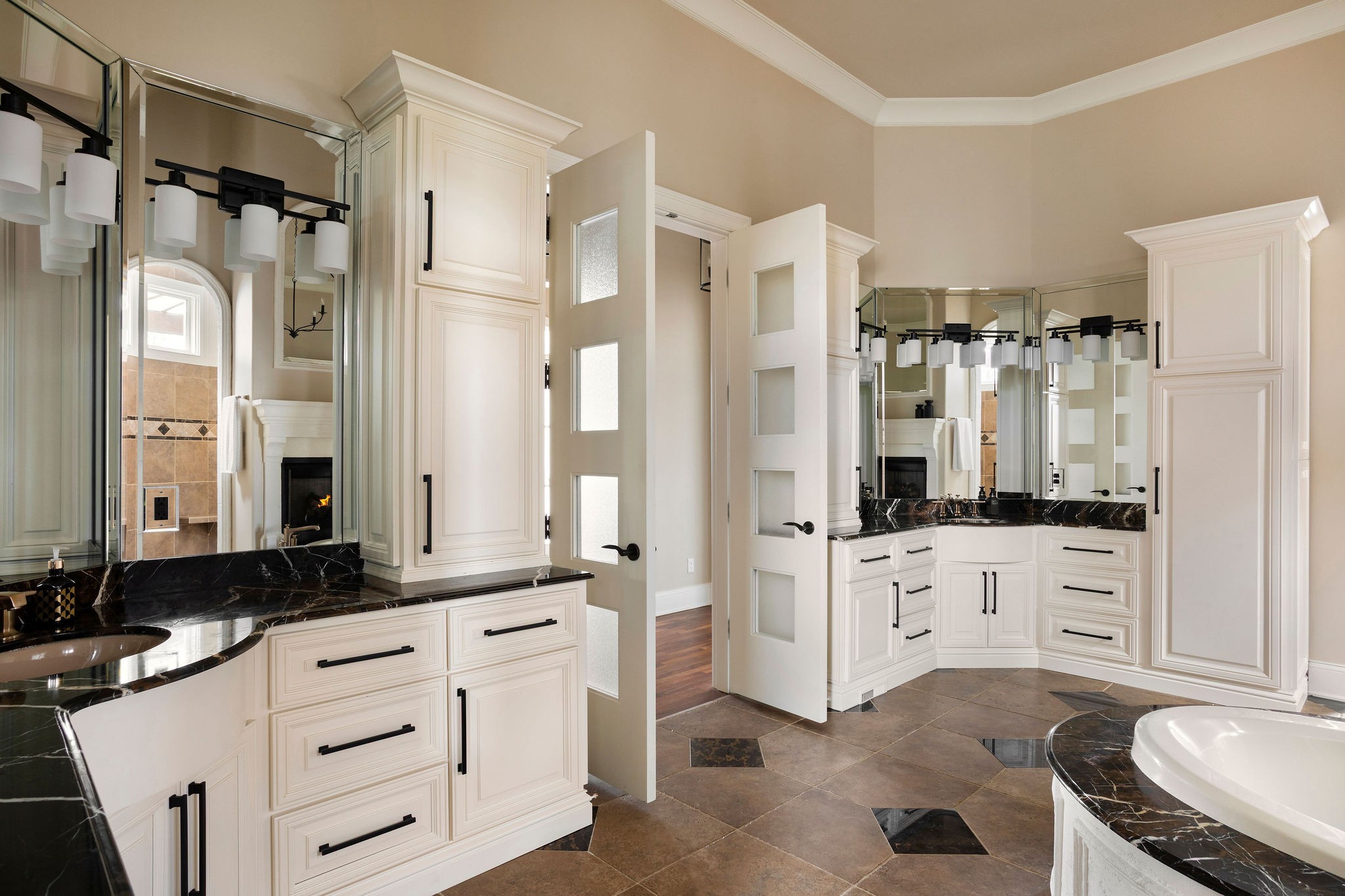 423 Canterbury Rise Franklin, TN 37067 - Photo 35 of 100 a bathroom with a double vanity sink a mirror a shower and a bathtub