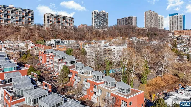 a city view with tall buildings