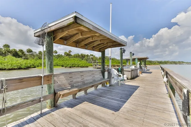 an outdoor space with seating