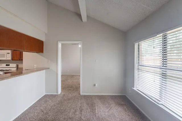 a view of a kitchen cabinets and a window
