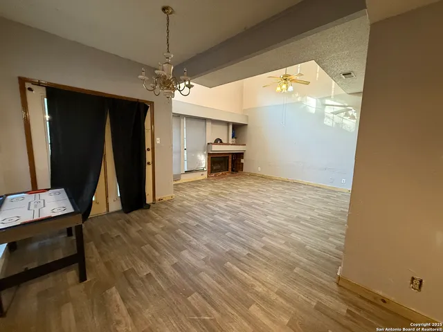 a fireplace with a outdoor space