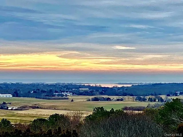 a view of an ocean and a mountain