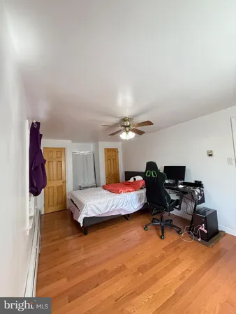 a bedroom with furniture and a wooden floor