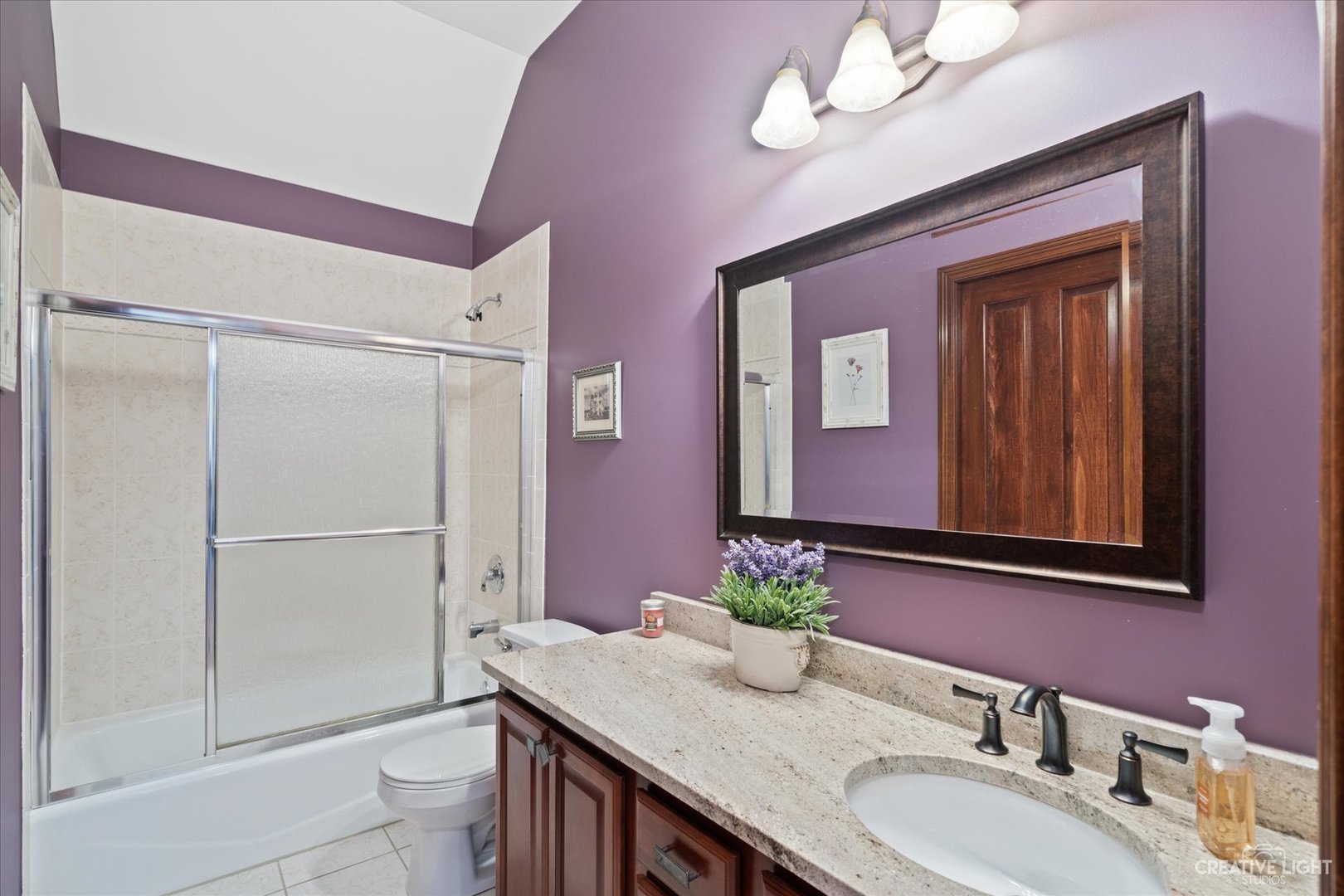 3519 Vanilla Grass Drive Naperville, IL 60564 - Photo 24 of 48 a bathroom with a granite countertop sink mirror and a shower