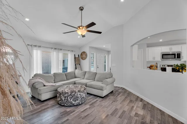 a living room with furniture