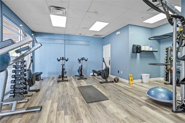 an aerial view of city lake and trees