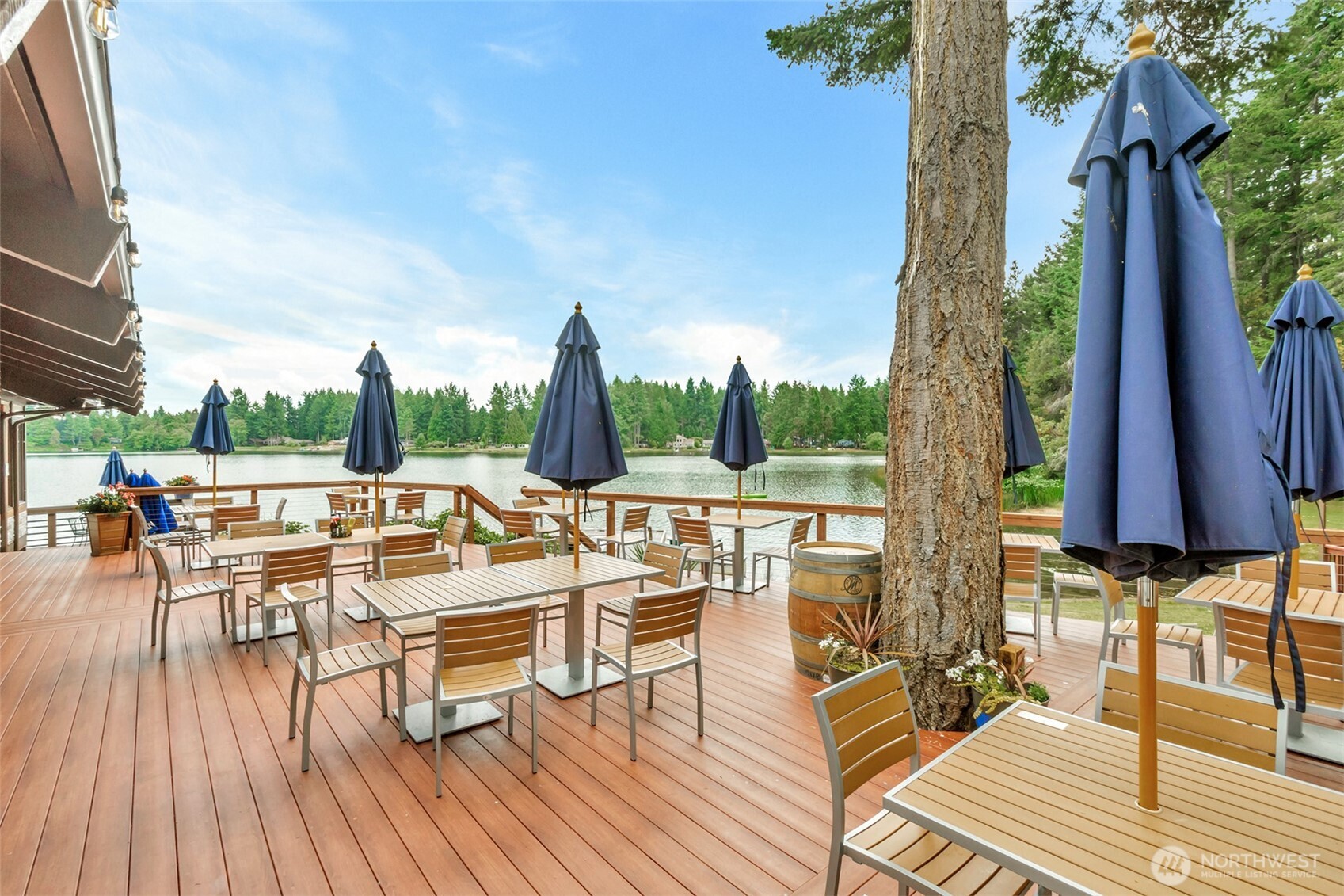 10115 Edgewood Drive Anderson Island, WA 98303 - Photo 13 of 16 a view of a patio with table and chairs potted plants and palm tree