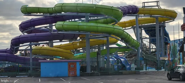 a view of a building with a street