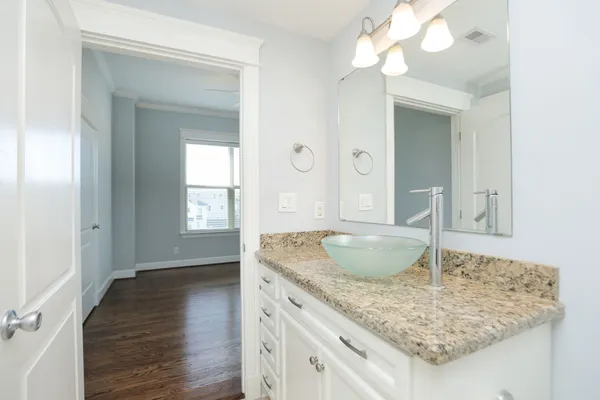a view of small space with wooden floor