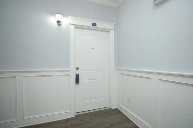 a view of a patio with glass windows