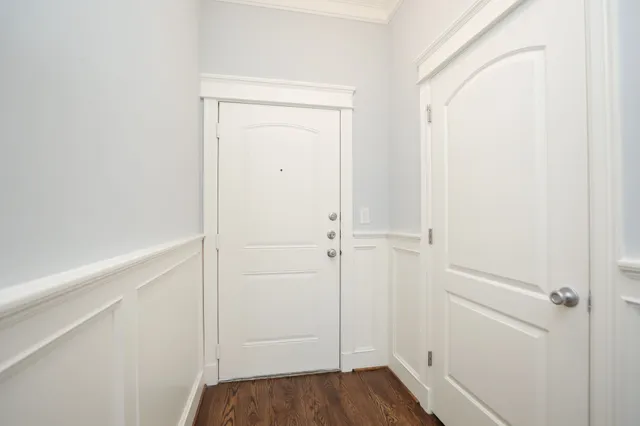 a view of a room with racks on the wall