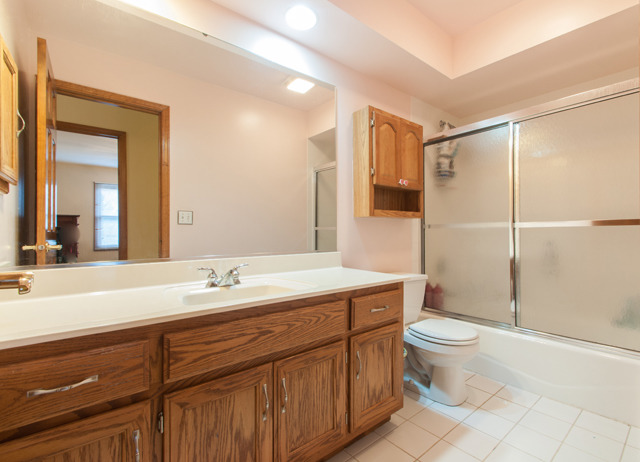 3087 Wagner Road Aurora, IL 60502 - Photo 19 of 20 a bathroom with a sink a toilet and a large mirror