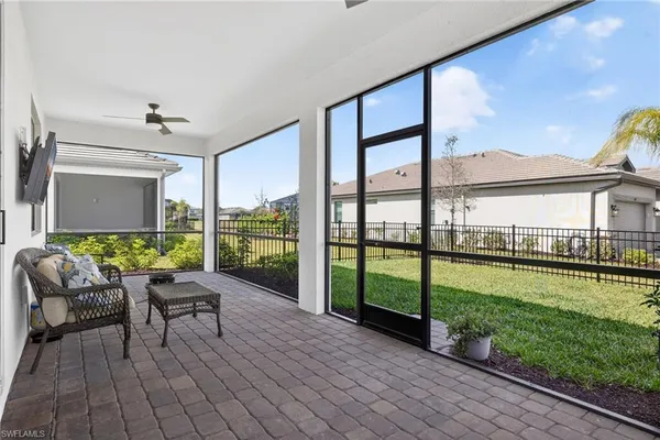 a living room with yard and balcony