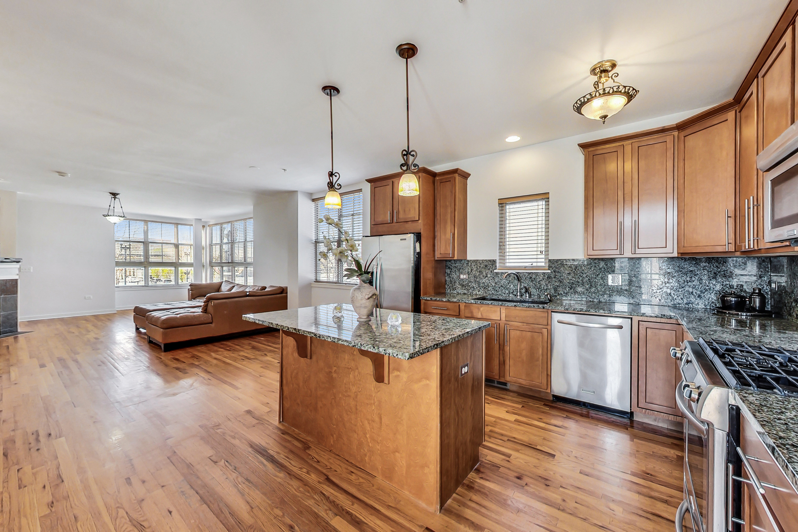 45 East 23rd Street Chicago, IL 60616 - Photo 11 of 27 a kitchen with kitchen island granite countertop lots of counter top space and living room