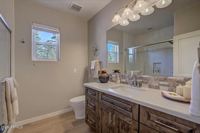 a bathroom with a sink a toilet and a mirror
