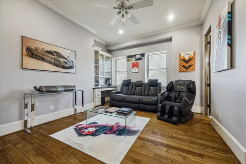 a living room with furniture and a rug