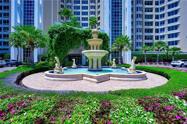 a building view with a garden space