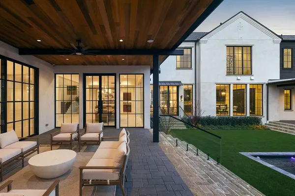 a lobby with furniture and garden