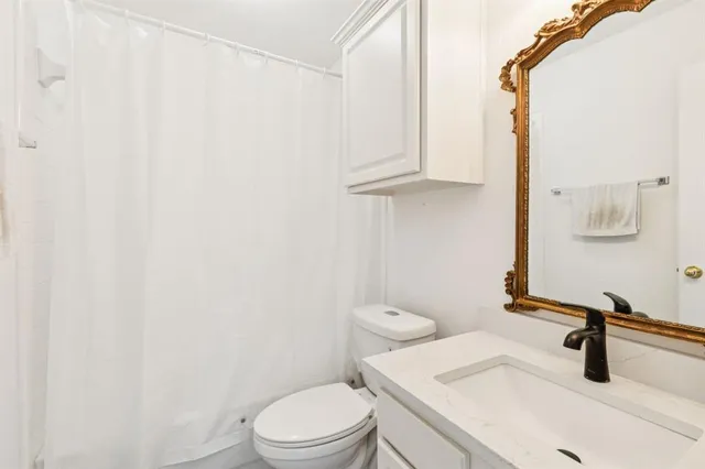 a bathroom with a sink a toilet and vanity