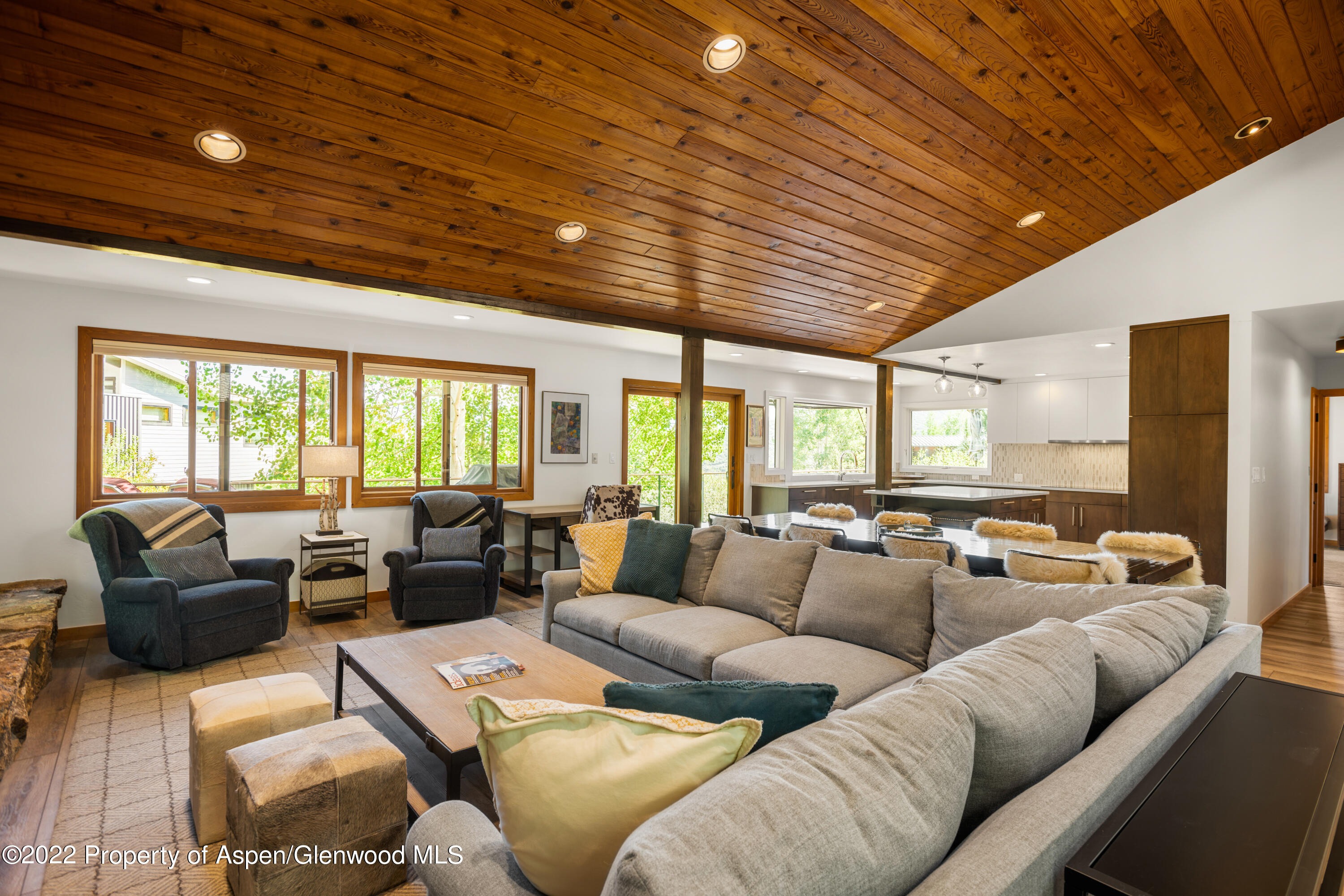 144 Meadow Road Snowmass Village, CO 81615 - Photo 2 of 25 a living room with furniture ceiling fan and a large window