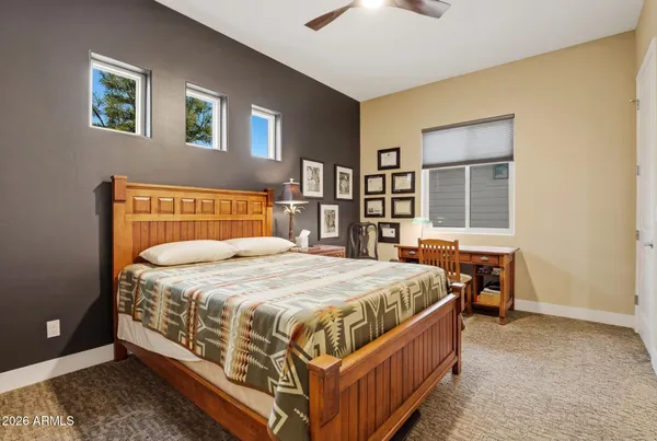 a view of a room that has a large window