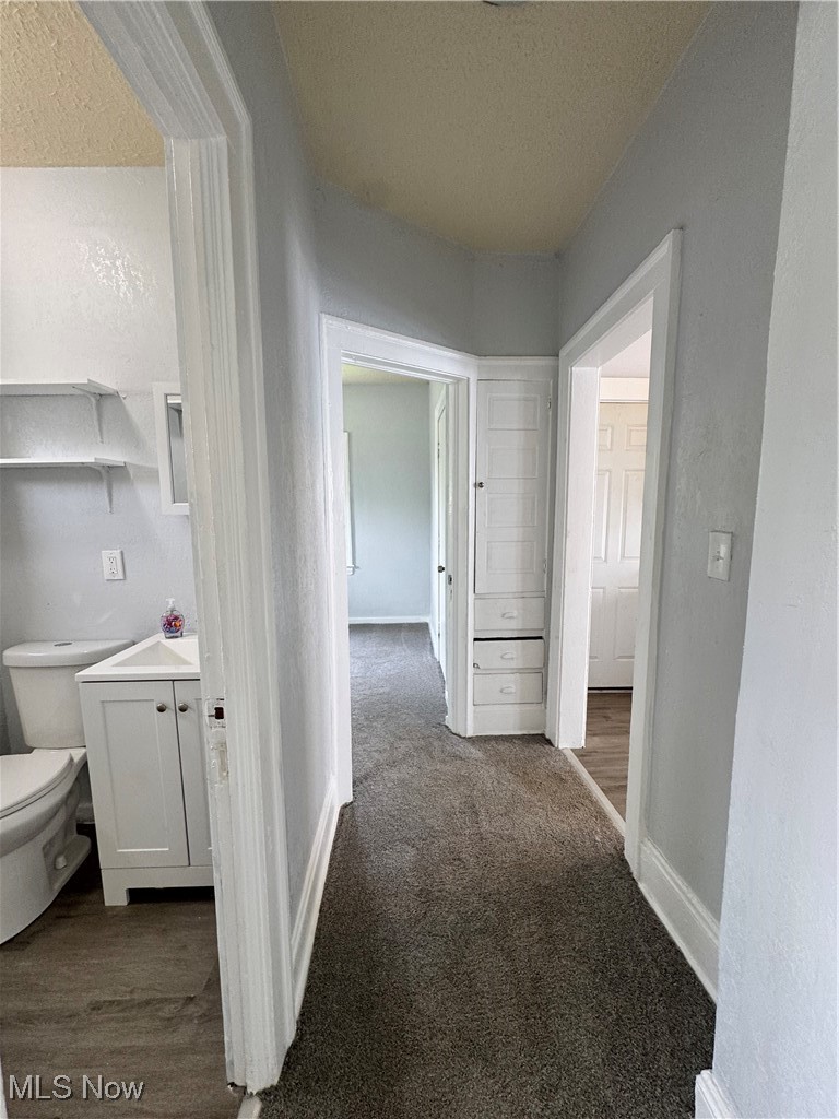 3624 East 118th Street Cleveland, OH 44105 - Photo 18 of 49 Hallway with a textured ceiling, carpet, and a textured wall