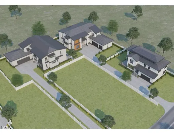 an aerial view of a house with a garden