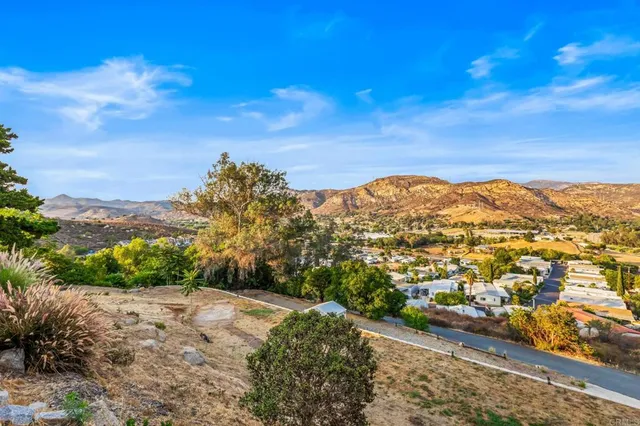 a view of a city with mountains in the background
