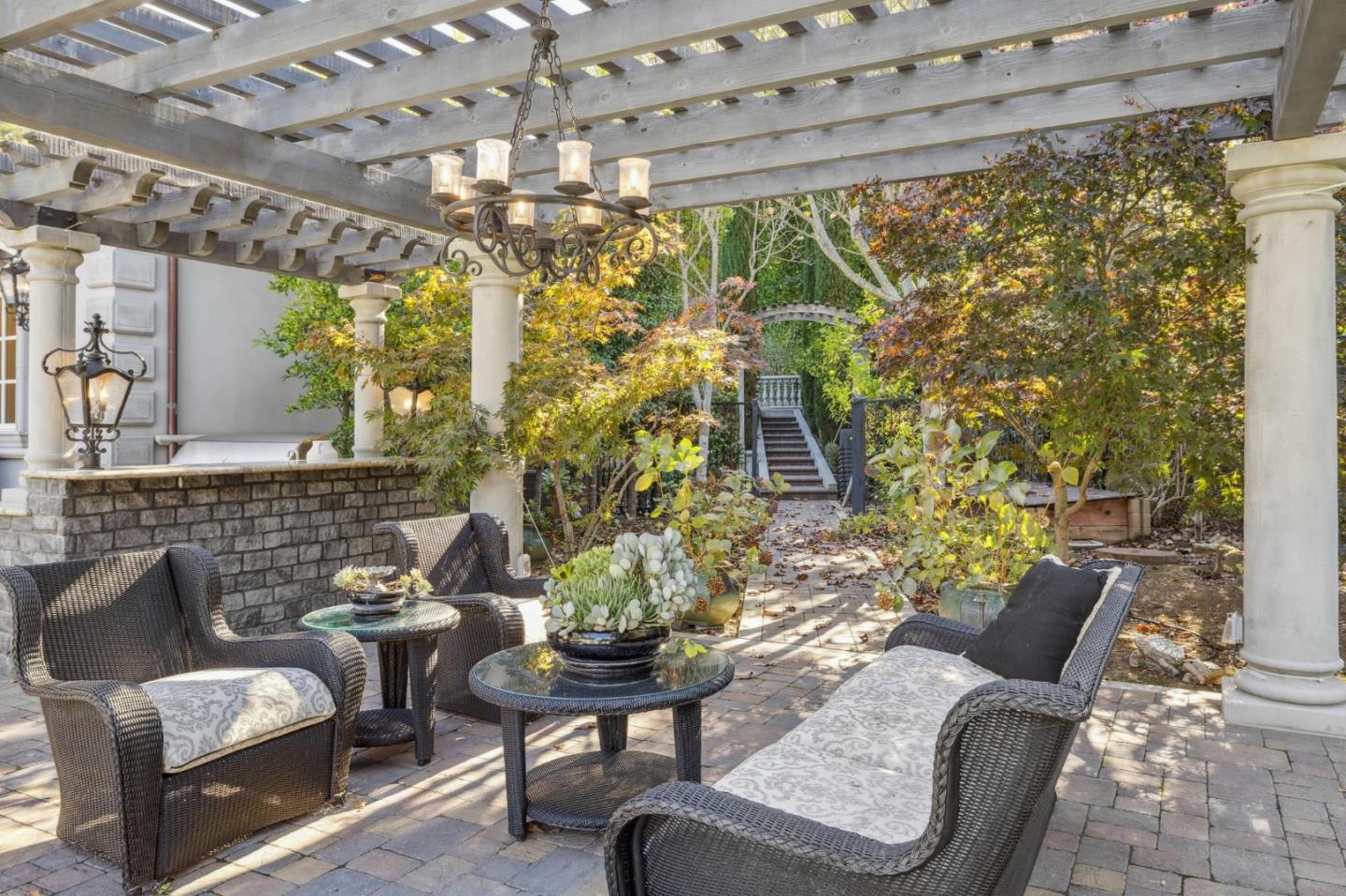15253 Montalvo Road Saratoga, CA 95070 - Photo 94 of 107 a outdoor living space with furniture and a chandelier