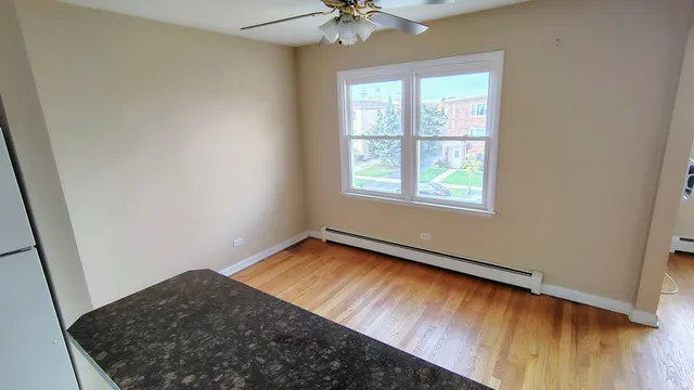 a view of a room with a window