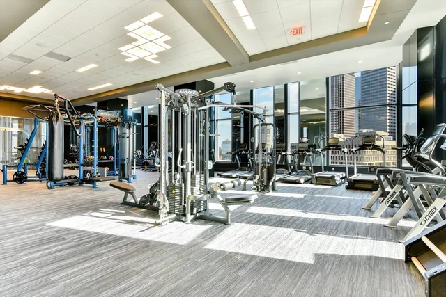 a view of a room with gym equipment