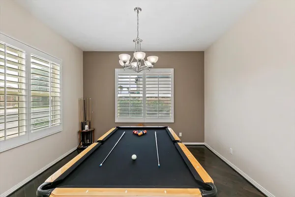 a view of a room with windows