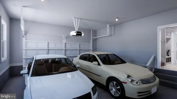 a car and bike parked in a room
