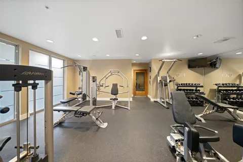 a view of a room with gym equipment