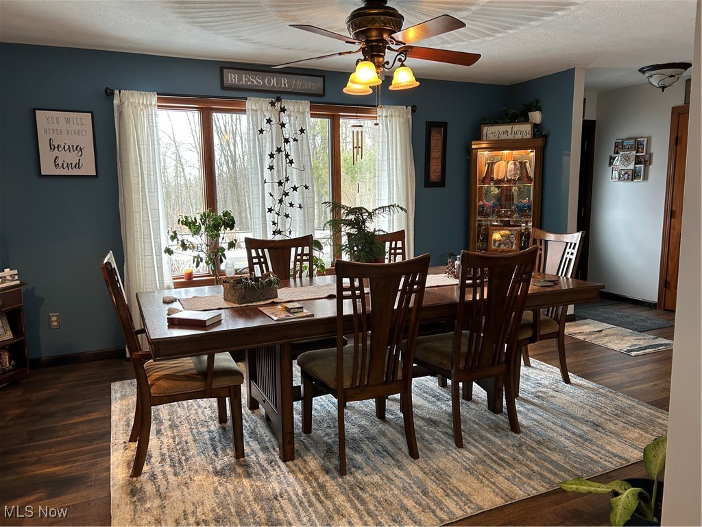 530 Midvale Mine Road Southeast Dennison, OH 44621 - Photo 18 of 42 Dining space with dark wood-style floors and ceiling fan