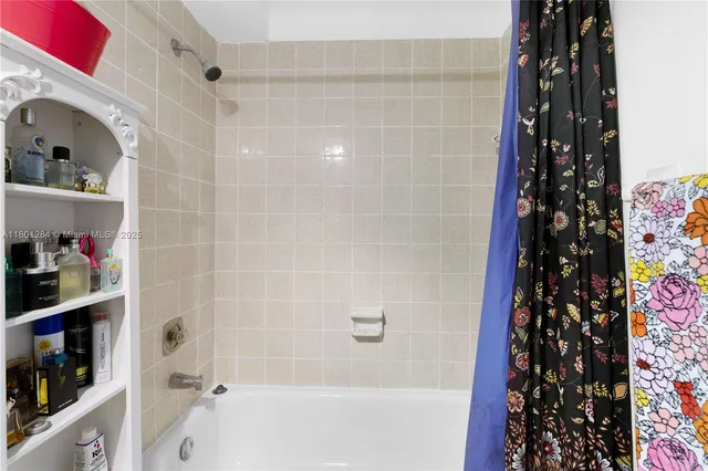 a bathroom with a bathtub