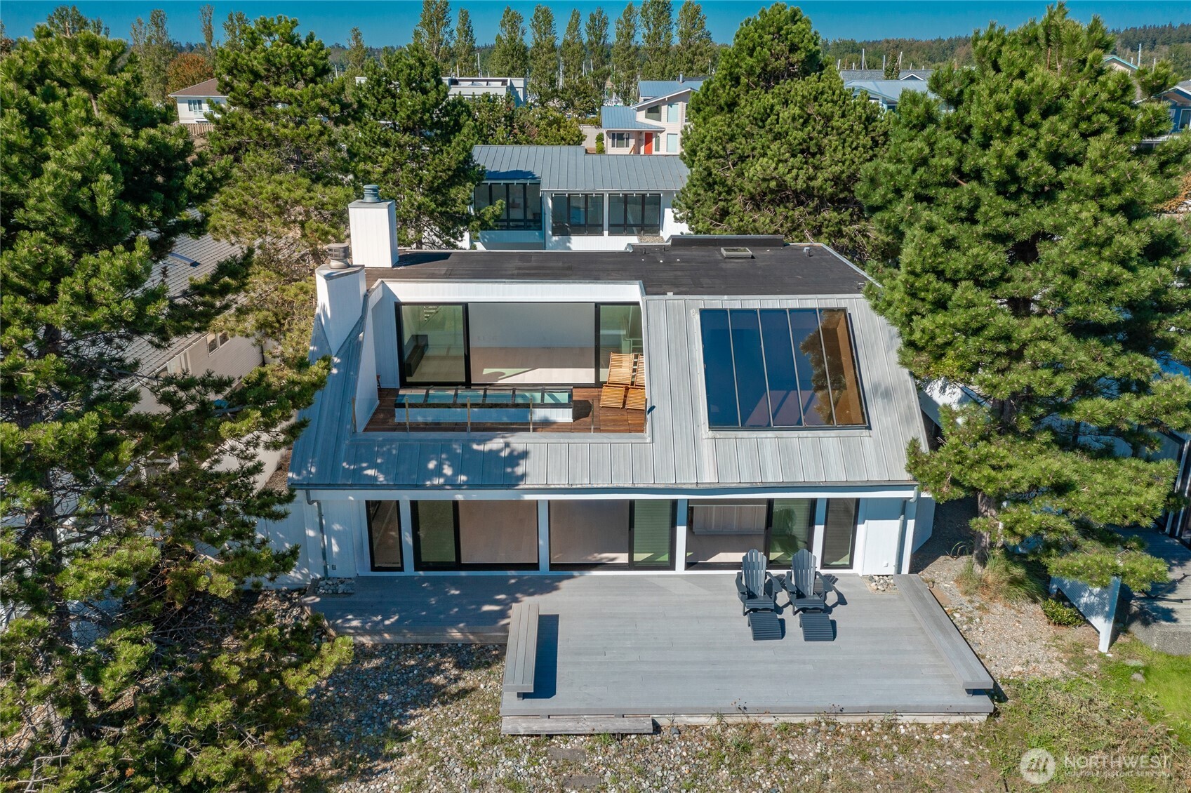 1613 Edwards Drive Point Roberts, WA 98281 - Photo 8 of 38 aerial view of a house with large garden and large trees